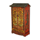 Vintage Chinese wardrobe painted with pagoda and drawers.