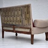 Canapé-lit danois des années 1950, laine d'ameublement rouge/beige, pieds en bois de frêne.