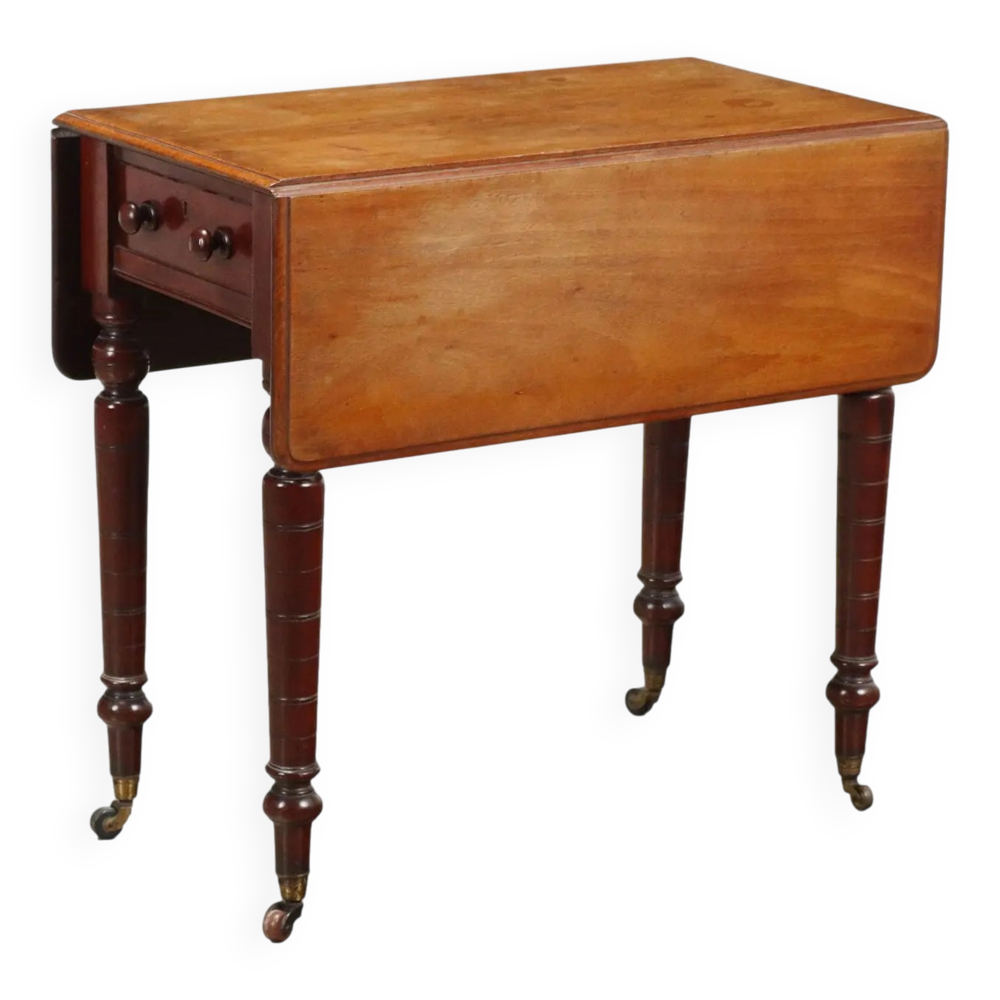 Table basse ancienne en acajou avec tiroir et décorations, XIXe siècle