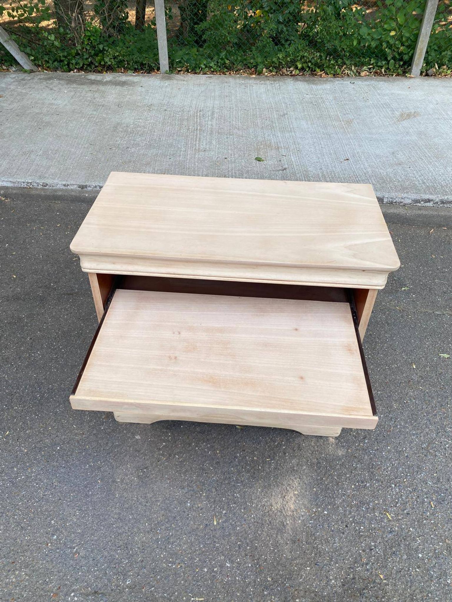 Louis Philippe buffet with 2 doors, stripped raw wood TV unit.
