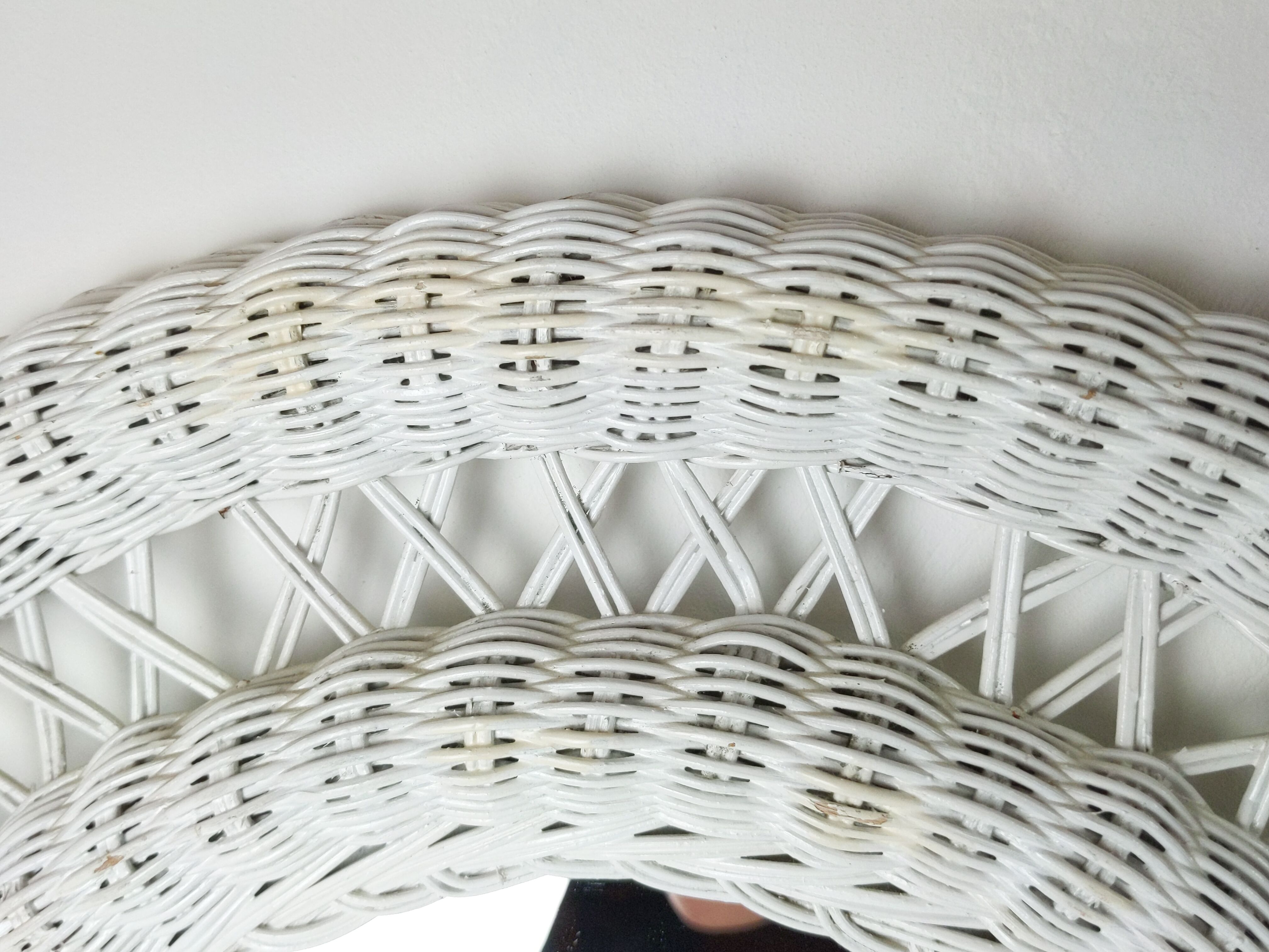 Large framed white wicker mirror 1970s  57x72cm
