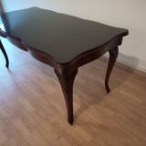 Chippendale mahogany table XXth with walnut piano in smoked tempered glass