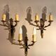 Set of 3 Empire style wall lights in bronze and gilded and green lacquered brass, Circa 1950.