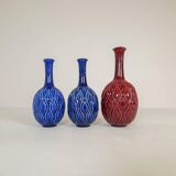 Blue and red peacock vases Midcentury Sven Erik Skawonius Upsala Ekeby, 1950s