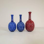 Blue and red peacock vases Midcentury Sven Erik Skawonius Upsala Ekeby, 1950s