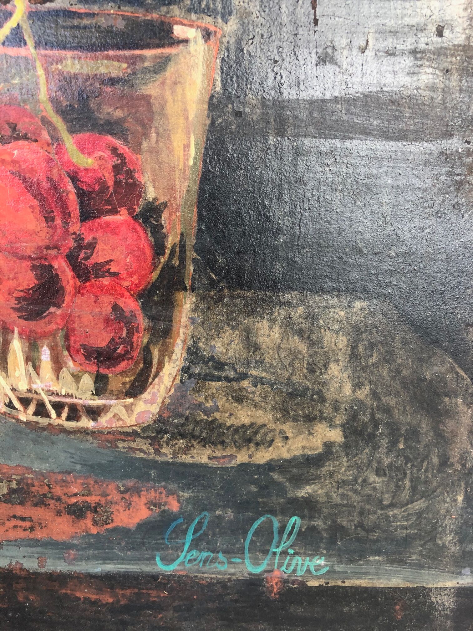 Oil on panel by sens-olive "the cherries ", 20th