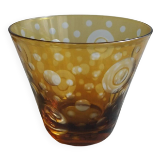 Cut crystal glass lined with amber color