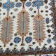 Long Persian rug in knotted wool, burgundy blue, flowers, handmade 300x90