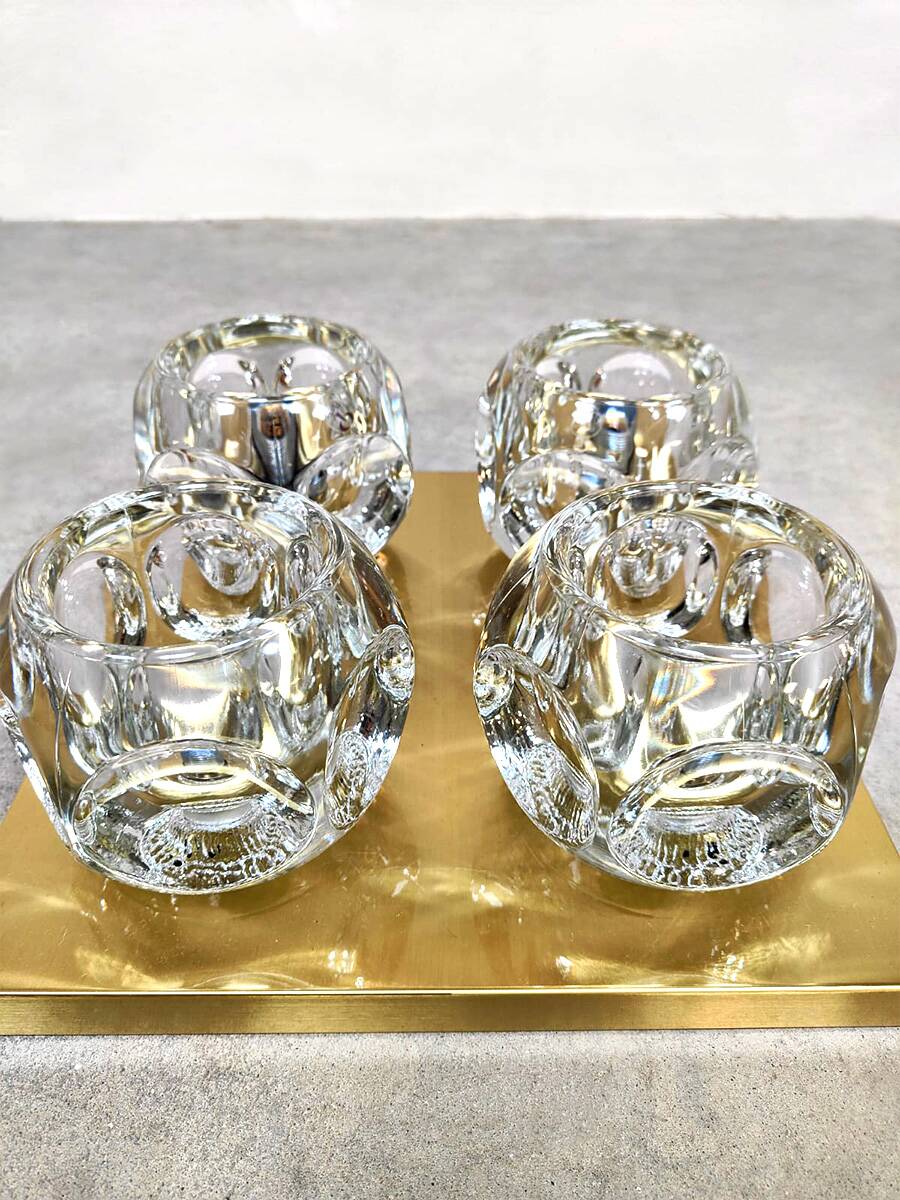 Vintage brass ceiling wall lamp Ice Cube Glass scones