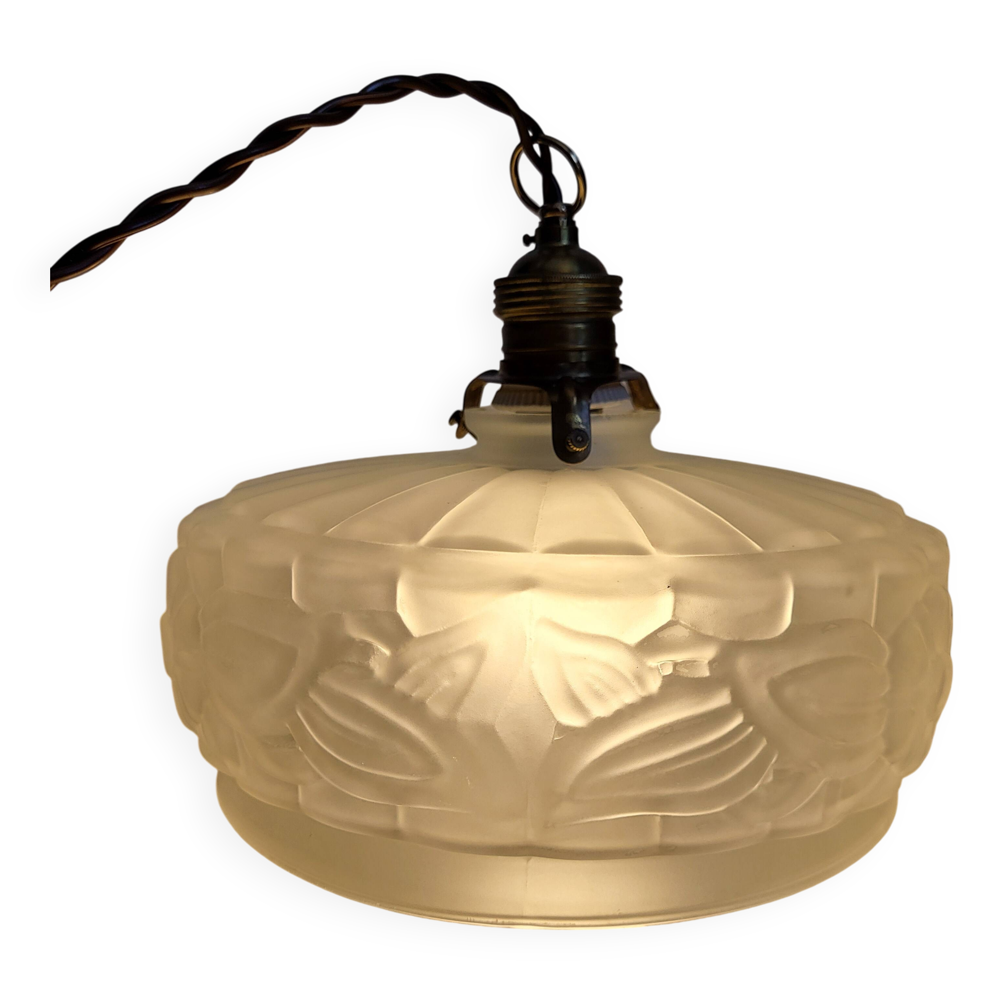 Lampe de plafond Art nouveau en persglas forgé avec décor floral, Frankrijk