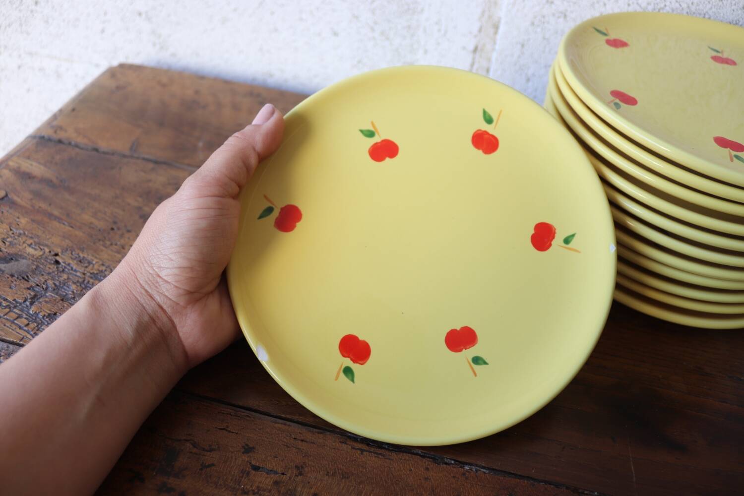 Hand-painted earthenware tea set – red apple motif