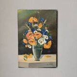 Antique still life painting, bohemian country decor, floral bouquet