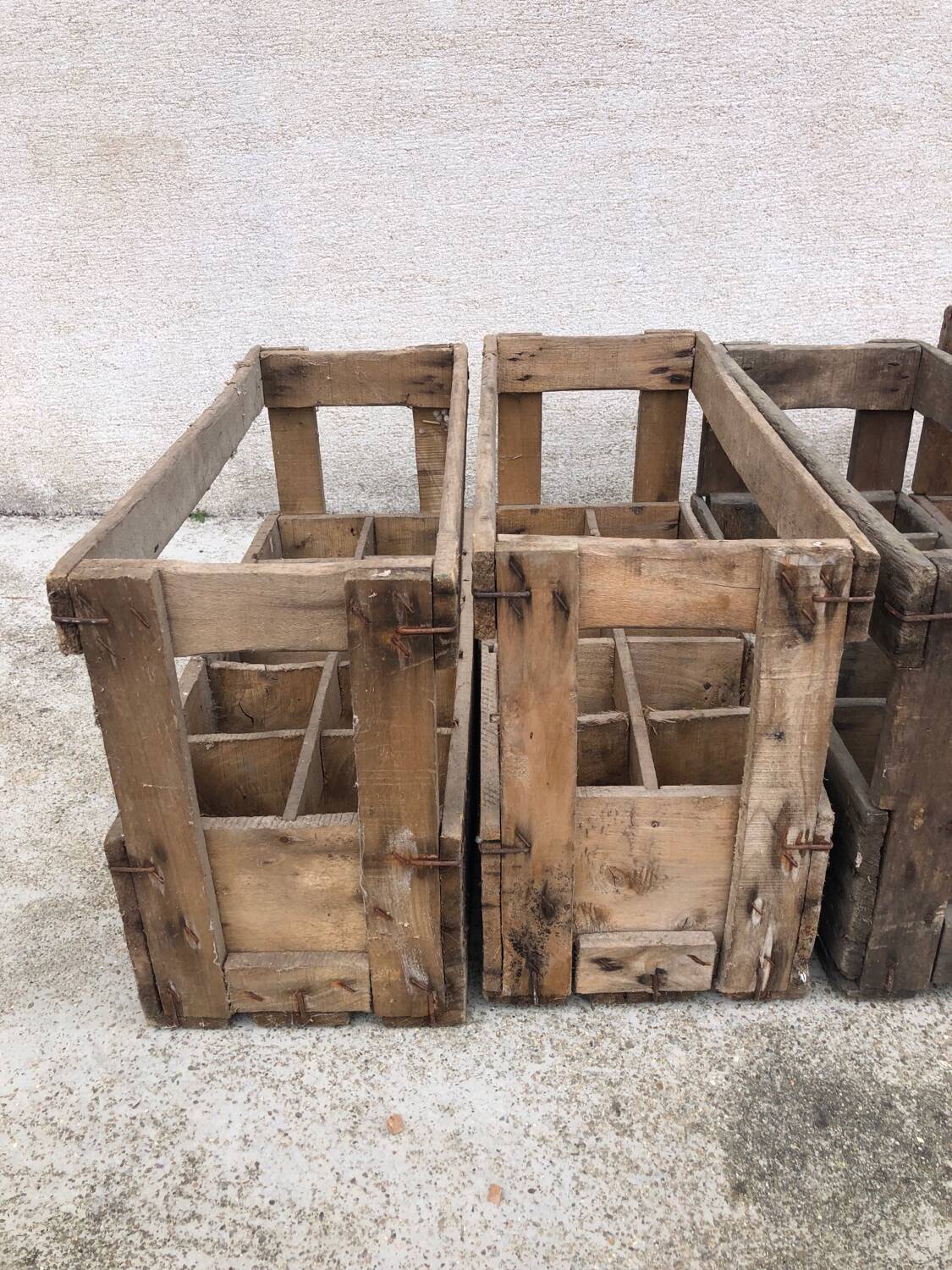 Lot of 4 vintage old wooden bottle racks