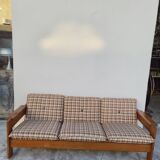 Vintage 3-seater pine sofa, Brutalist style, 1980s
