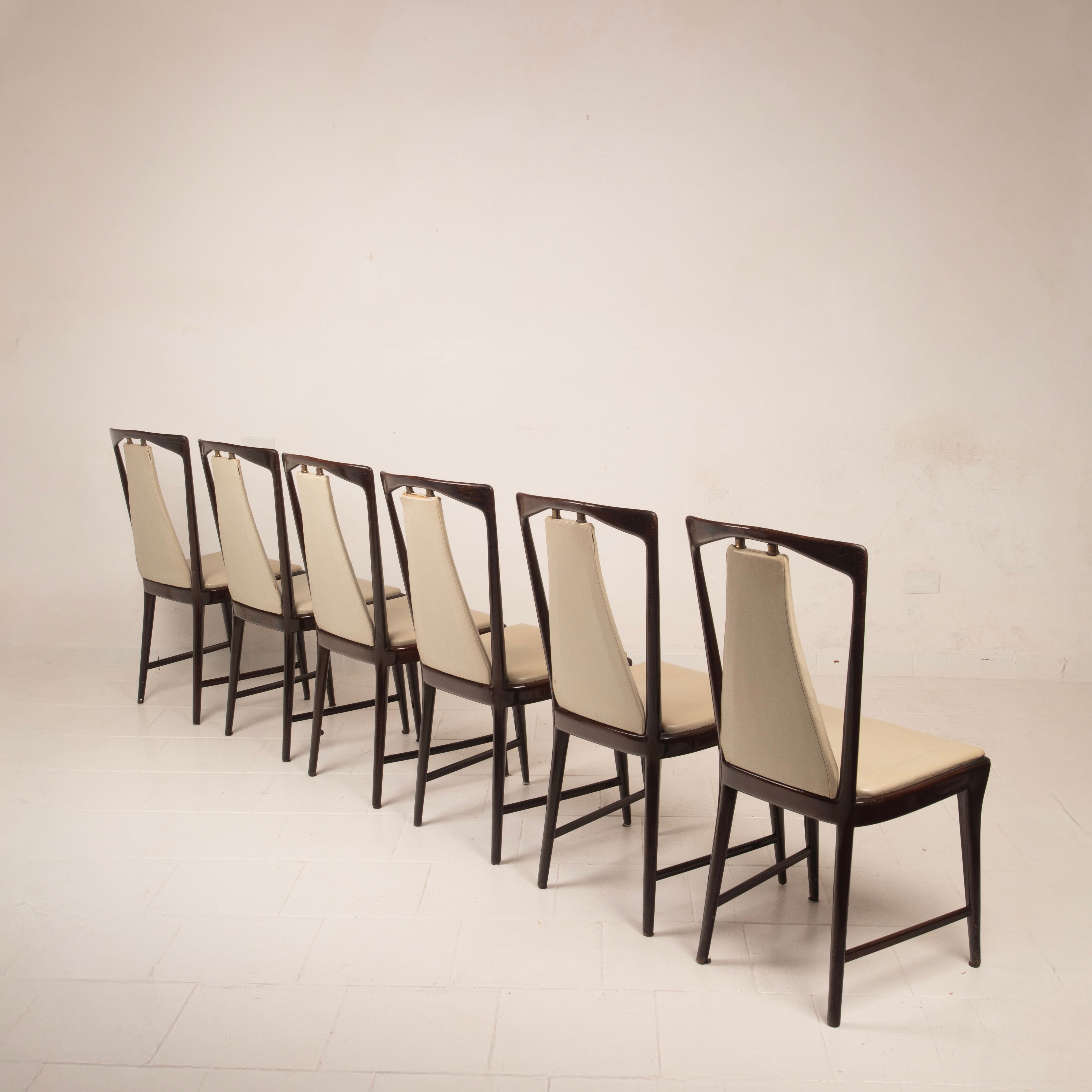 Osvaldo Borsani Mid Century Italian Mahogany Stained Dining Chairs for Arredamenti Borsani Varedo 1950