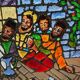 Large stained glass window the last supper circa 1960 - raw glass blocks - h 119 x l 161 cm