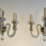 Pair of Murano crystal wall lights with 3 arms.