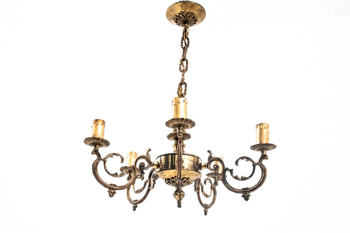 Brass chandelier, Poland, 1950s
