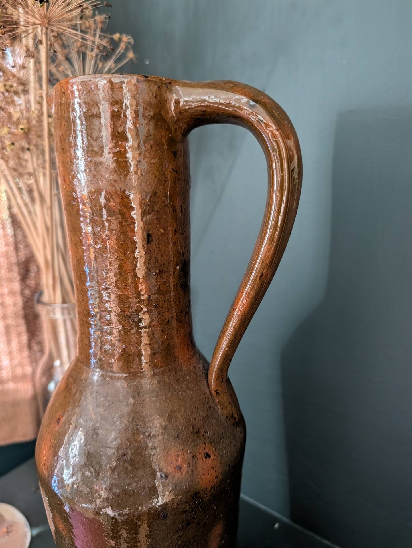 Large handcrafted glazed stoneware jug
