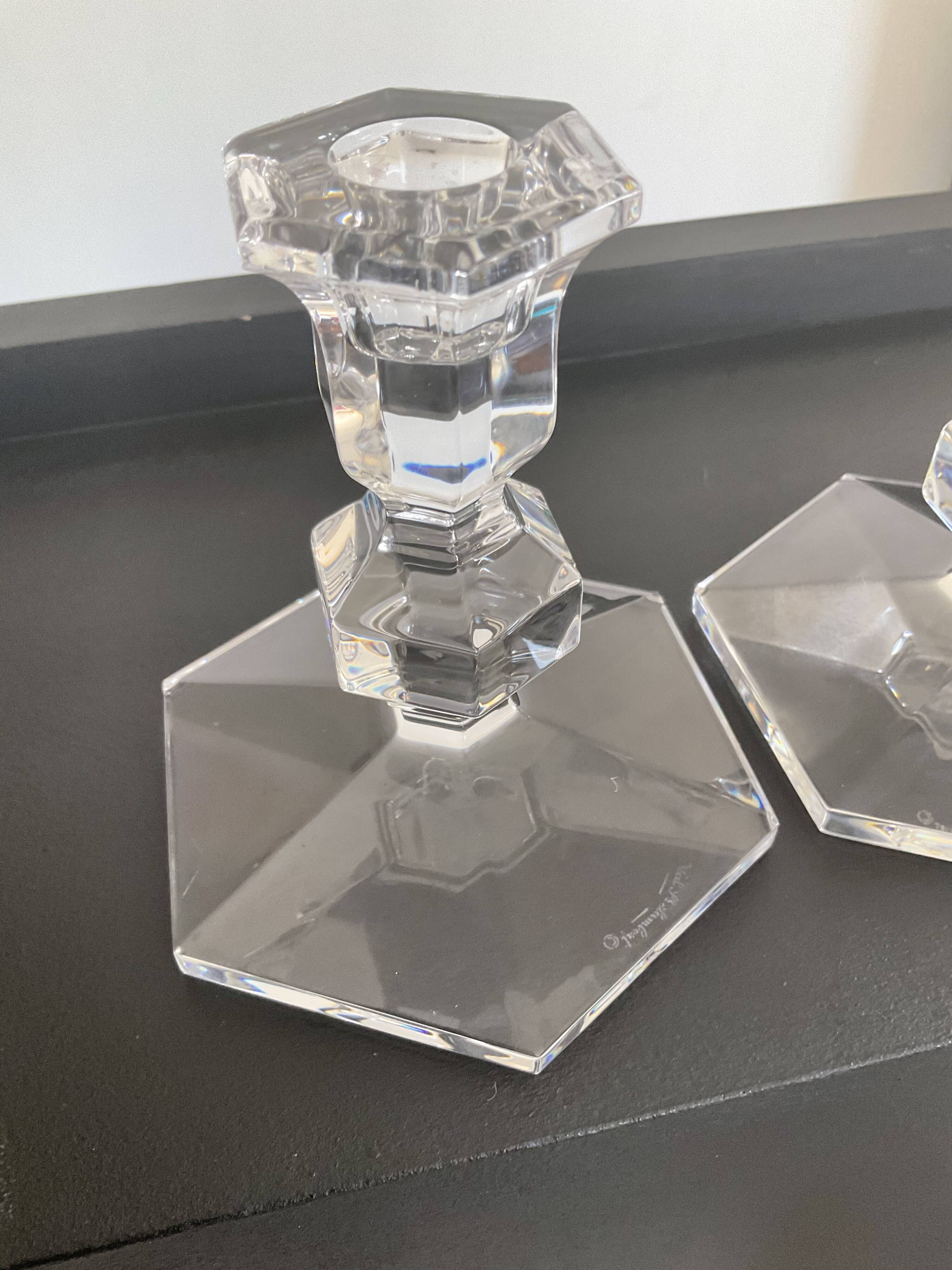 Pair of Val Saint Lambert crystal candle holders