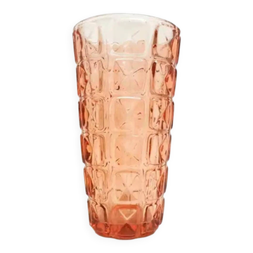 Envelope vase, modernism, pink glass, Ząbkowice, Poland, 1970s