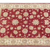 Tapis Zeigler en laine rouge fait main, motif floral, pour salon et séjour, 144 x 190 cm