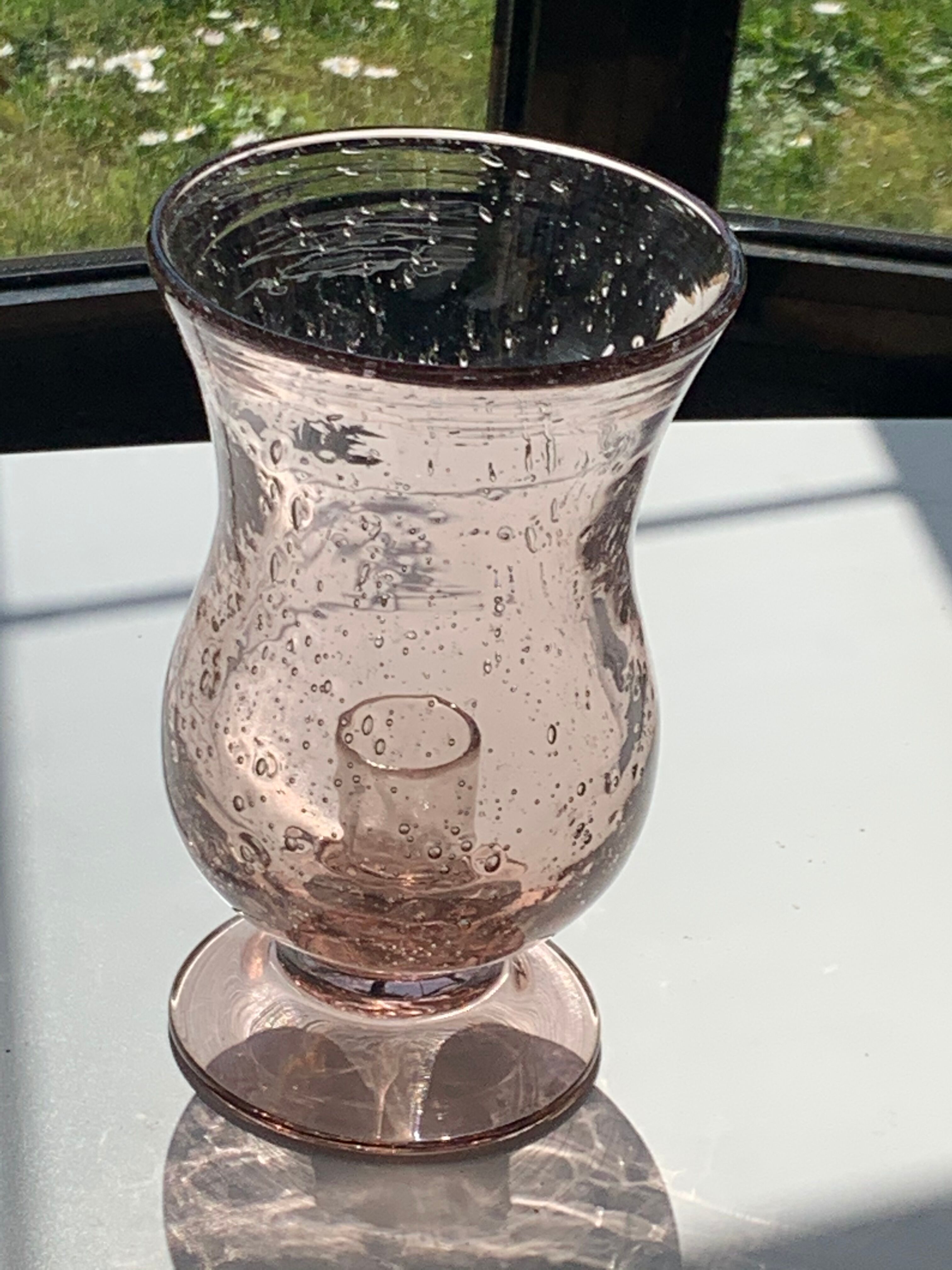 Photophore glass pink bubble parma unsigned vintage biot glassware