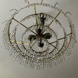 Brass chandelier with crystal pendants