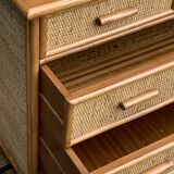 Vintage rattan and woven wicker chest of drawers 1970
