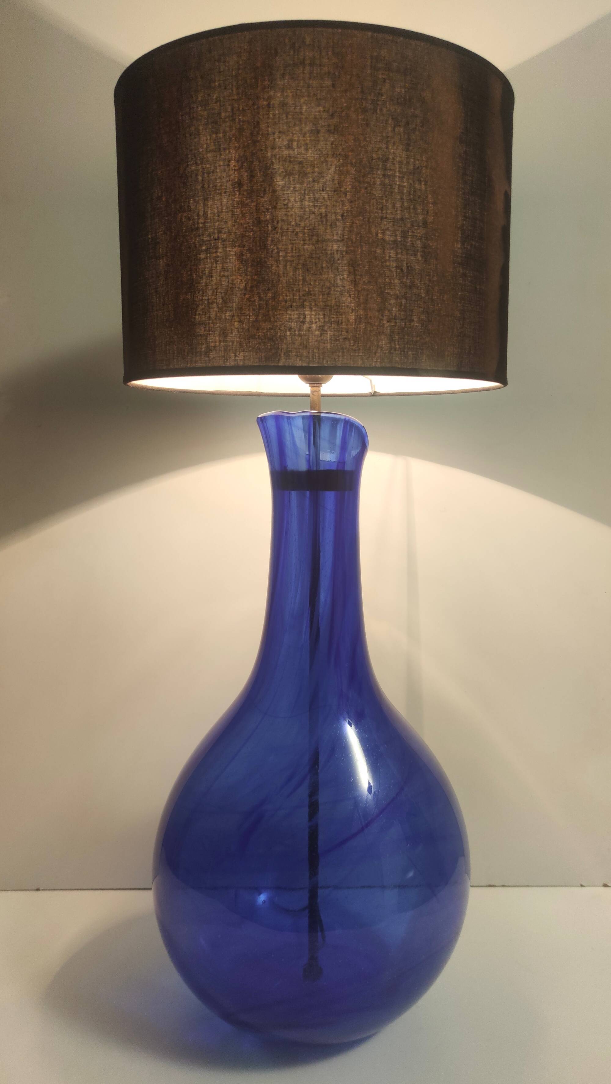 Blue Murano Glass Table Lamp with or without Fabric Lampshade, Italy