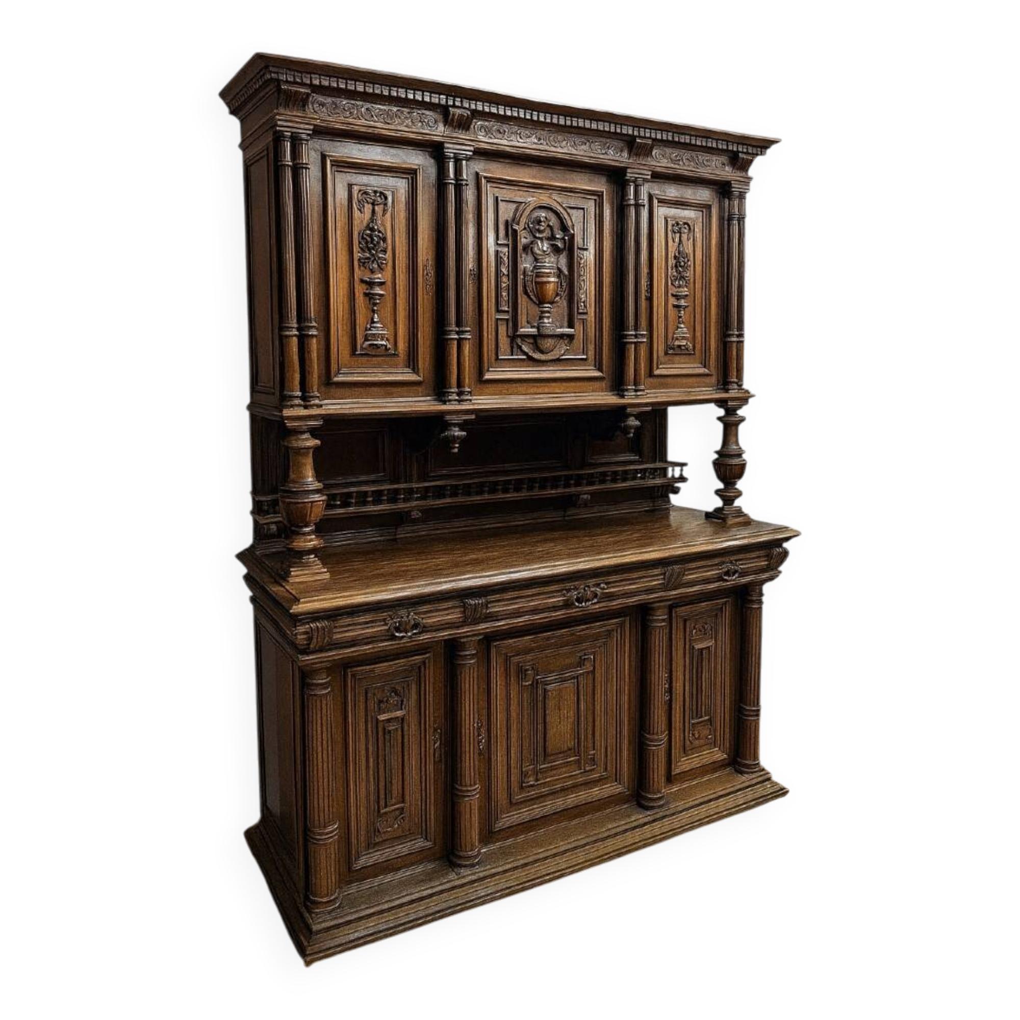 Renaissance-style two-body walnut buffet