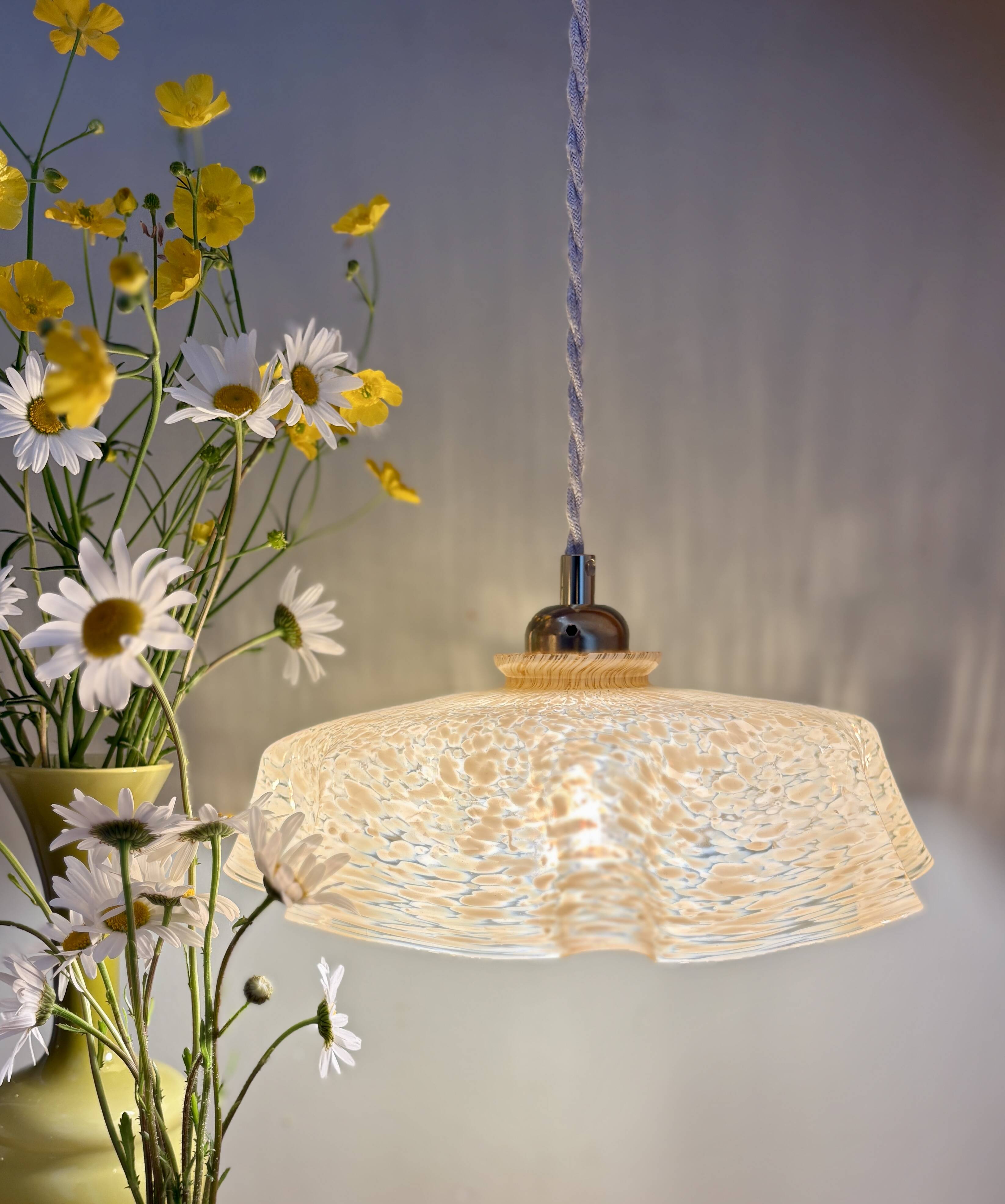 Vintage yellow Clichy glass lampshade pendant light