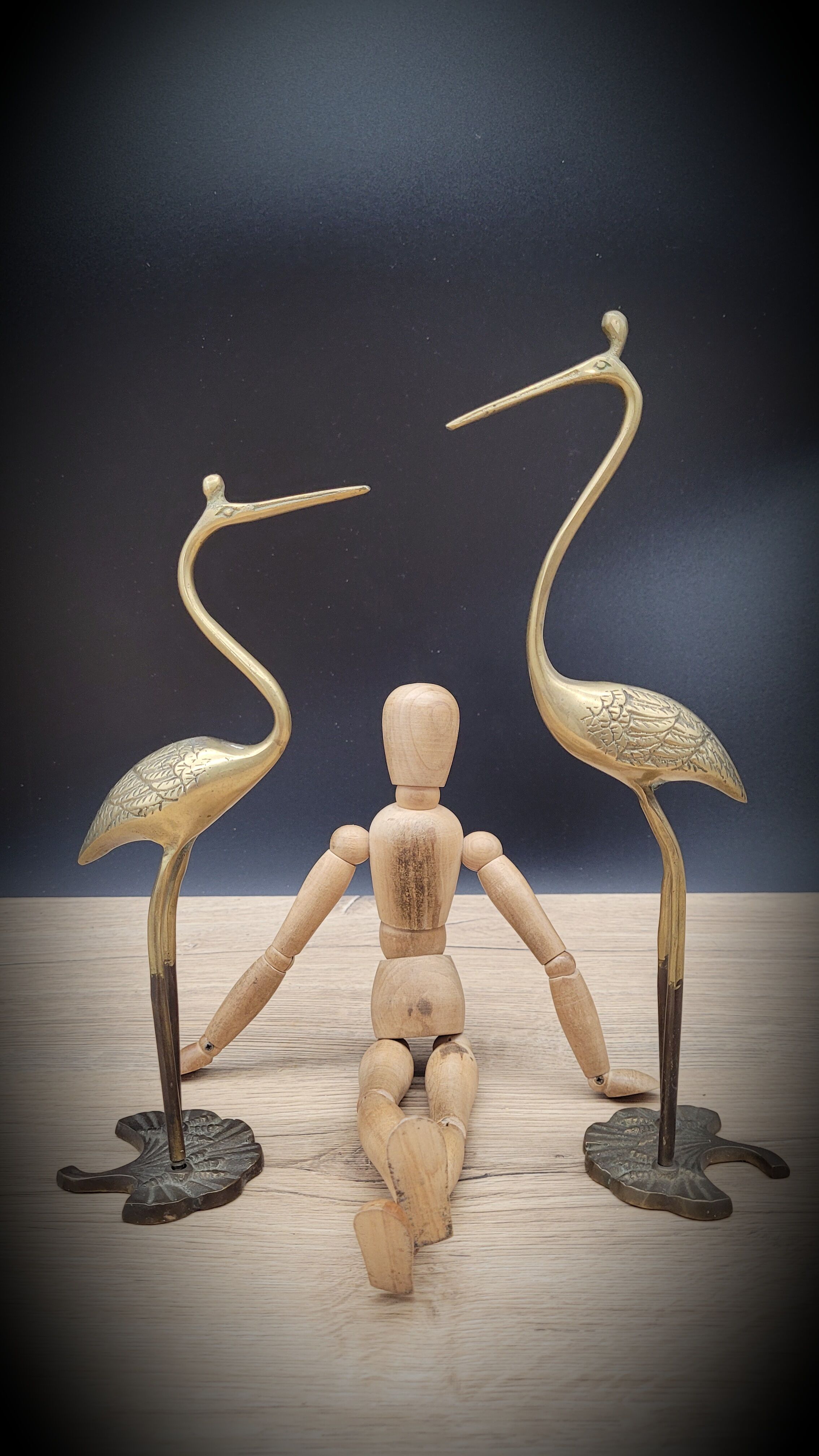 Duo ashy herons in brass