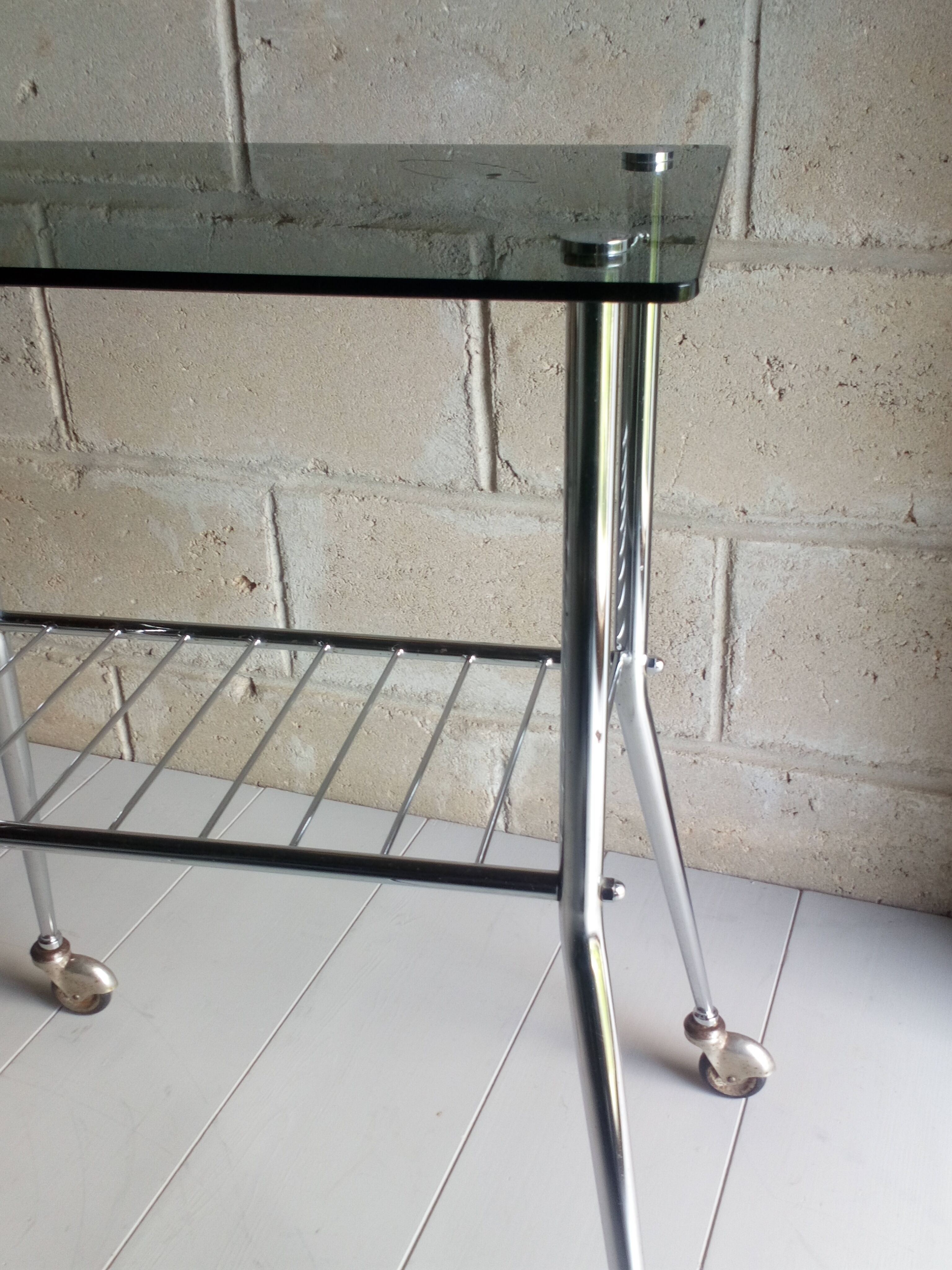 Side table feet thongs and tray smoked glass 1960