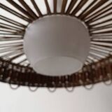 Scandinavian pendant light with rattan dial and opaline smoked glass, 1970