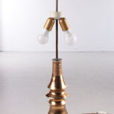 Ceramic gold table lamp with original shade, 70s