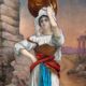 Porteuse d'eau, Émail Peint Orientaliste fin XIXe Siècle