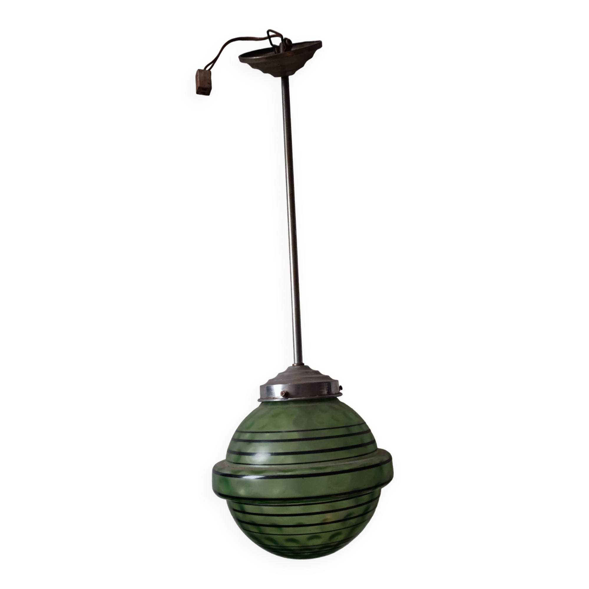 Art Deco pendant light with a blown glass globe, 1930s.