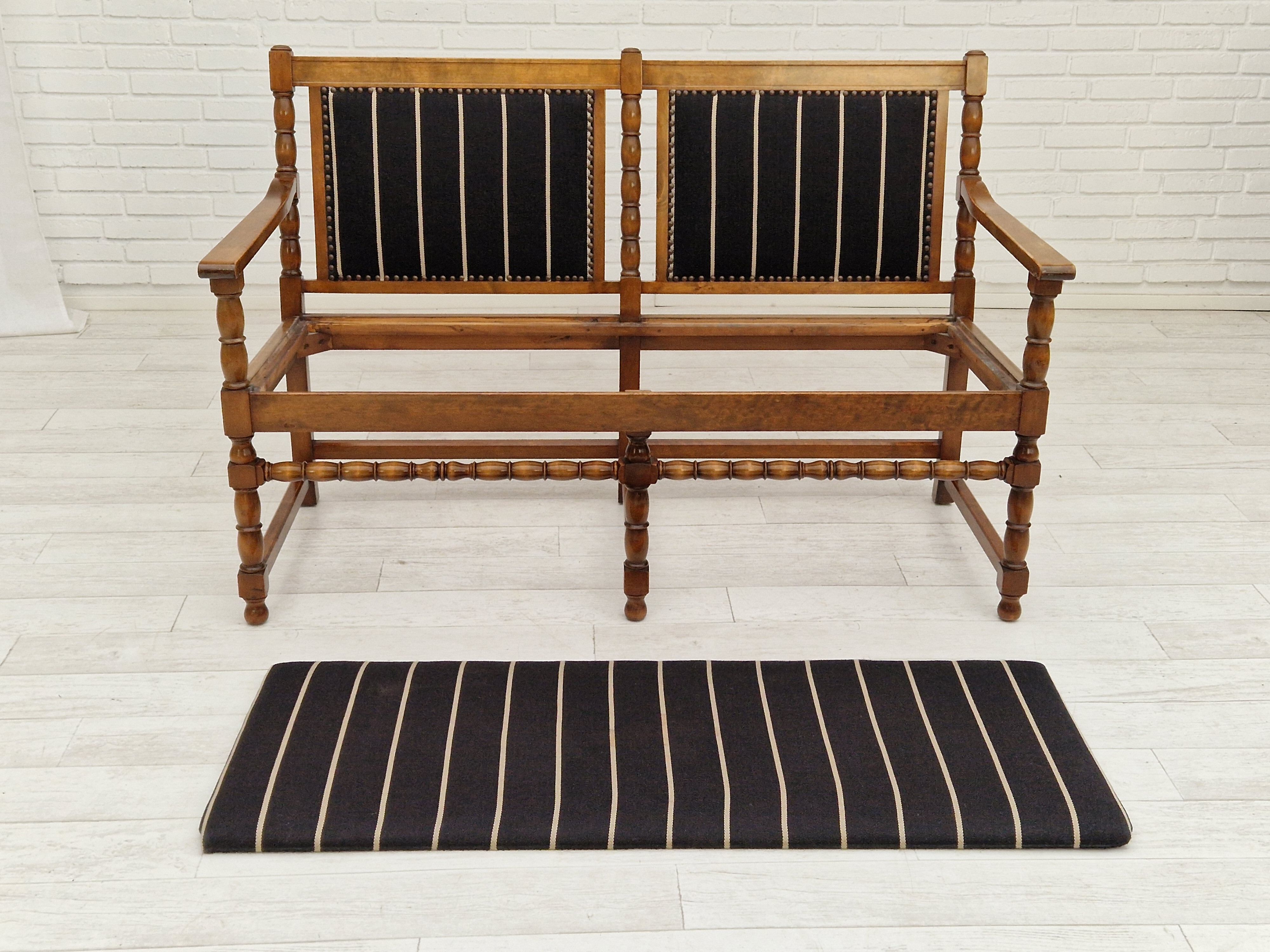 1950s, Scandinavian bench-sofa, ash wood, wool, original condition.