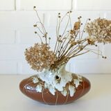 Vintage Brown Bud Fat Lava Ceramic Flower Art Vase Handmade Home Decor 1970