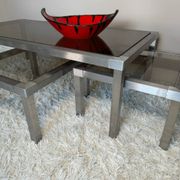 Table basse acier brossé design années 70 et gigognes