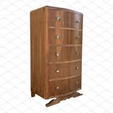 High art deco chest of drawers with mustache feet in raw walnut, 1930s
