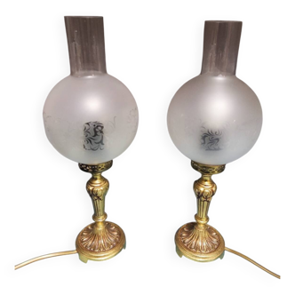 Paire de lampes en laiton et en bronze