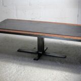 Coffee table, ceramic and steel plates, circa 1960.