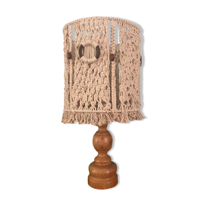 Lampe en bois et macramé années