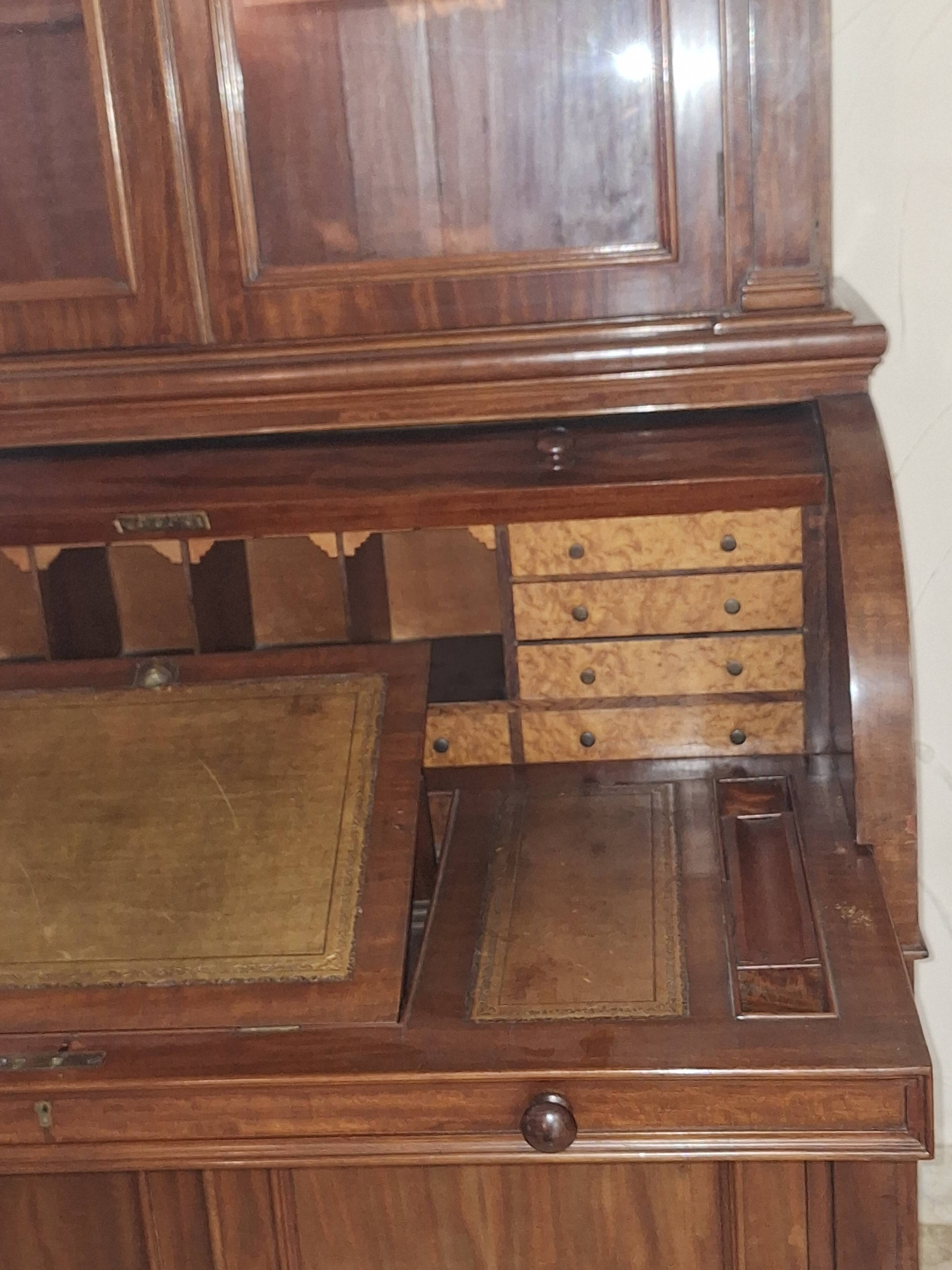 Desk, English writing desk with glass-fronted bookcase