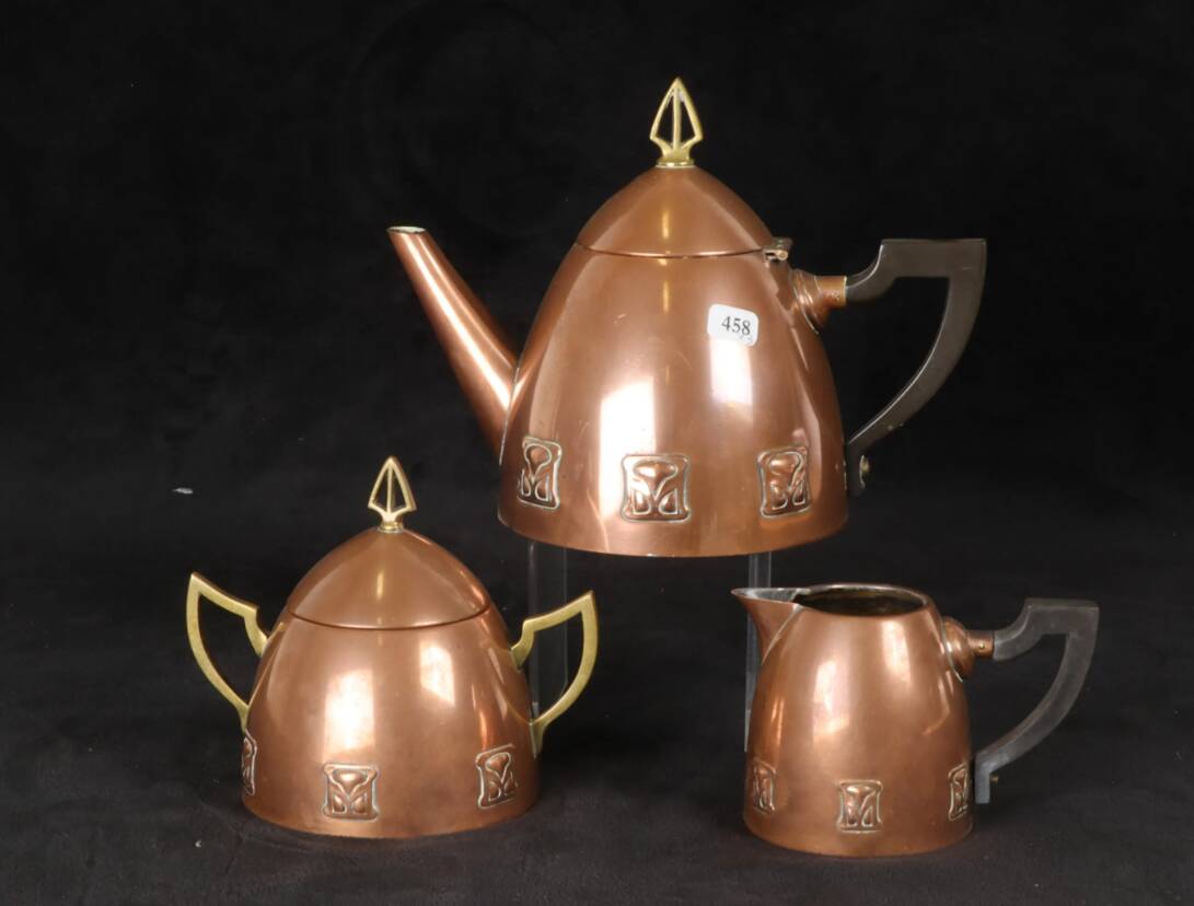 WMF Secession viennoise Jugenstil Set of 3 brassware (red copper) Art Nouveau