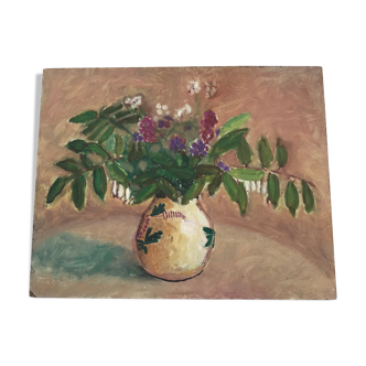 Oil on cardboard bouquet of flowers