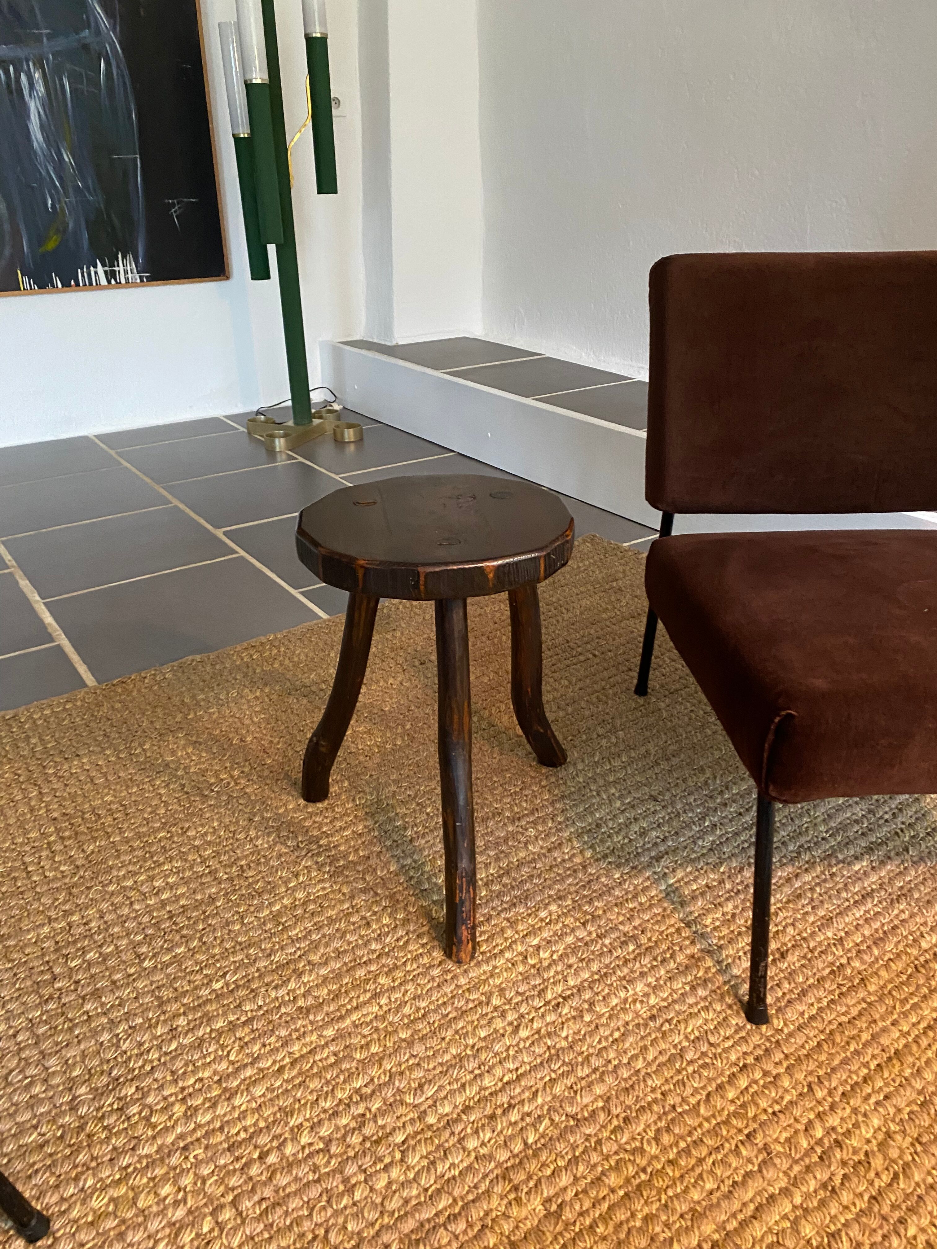 Vintage wood tripod stool or side table