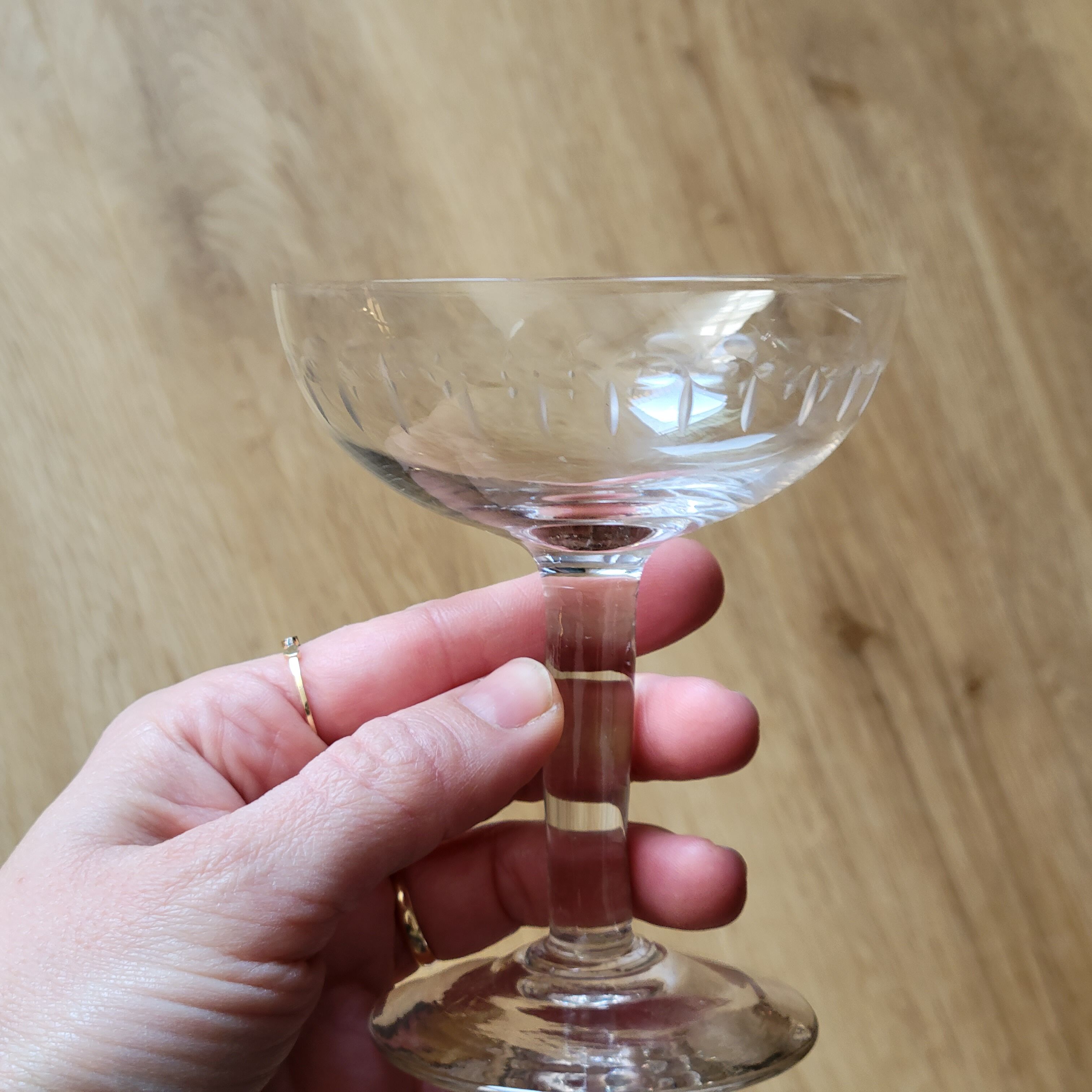 6 old champagne glasses 1930 in blown and cut glass